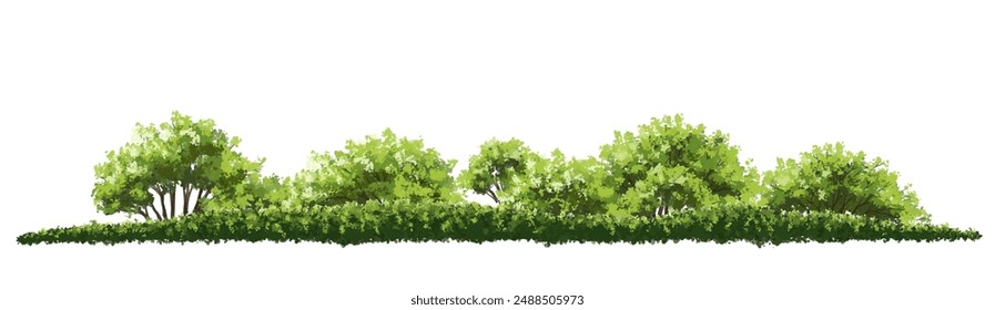 Vertor set of green tree,plants side view for landscape elevations,element for backdrop,eco environment concept design,watercolor greenery scene