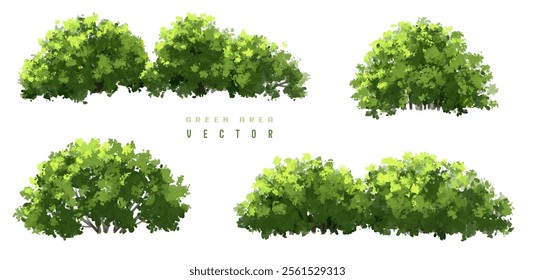 Vertor set of green tree,plants side view for landscape elevations,element for backdrop,eco environment concept design,watercolor greenery scene,shrub