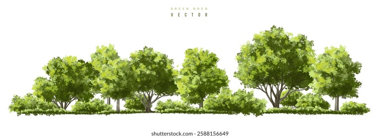 Vertor set of green tree,plants side view for landscape elevations,element for backdrop,eco environment concept design,watercolor greenery scene,shrub