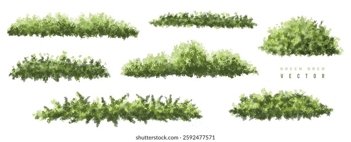 Vertor set of green tree,plants side view for landscape elevations,element for backdrop,eco environment concept design,watercolor greenery scene,shrub