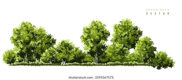 Vertor set of green tree,plants side view for landscape elevations,element for backdrop,eco environment concept design,watercolor greenery scene,shrub