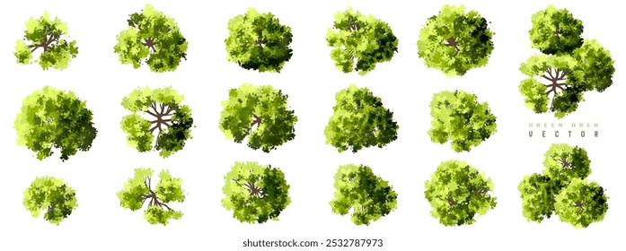 Vertor set of green tree,plants top view for landscape plan,schematic layout,eco environment concept design,watercolor greenery illustration