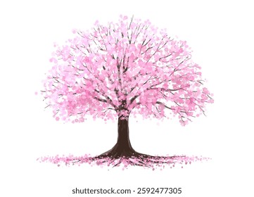 Vertor set of spring blossom tree,blooming plants side view for landscape elevation and section,eco environment concept design,watercolor sakura illustration,colorful season