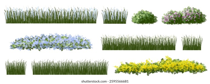 Vertor set of spring blossom tree,blooming plants side view  for landscape elevation and section,eco environment concept design,watercolor shrub illustration,colorful season