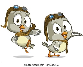 Very adorable birds character set with different poses and emotions isolated on white background
