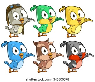 Very adorable birds character set with different poses and emotions isolated on white background
