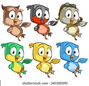 Very adorable birds character set with different poses and emotions isolated on white background
