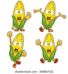 Very adorable corn character set with different poses and emotions isolated on white background