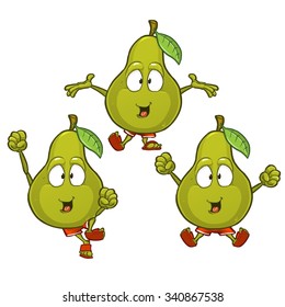 Very adorable pear character set with different poses and emotions isolated on white background