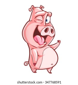 Very adorable pig character smiling and winking isolated on white background