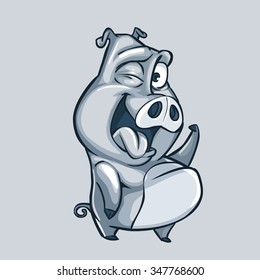 Very adorable pig character smiling and winking isolated on white background