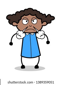 Very Aggression - Retro Black Office Girl Cartoon Vector Illustration