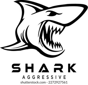 very aggressive shark logo that is scary