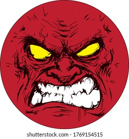 very angry aggressive red smiley face of rage