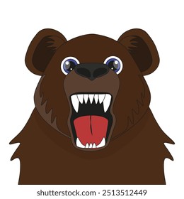 Urso marrom muito irritado isolado fundo transparente.  Urso com uma boca aberta em estilo simples e plano. A ilustração vetorial pode usar o design do modelo do banner do pôster do zoológico e a impressão de camiseta. EPS 10