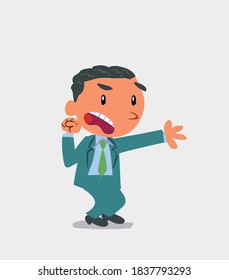 Very angry cartoon character of businessman pointing at something