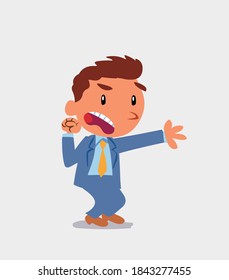 Very angry cartoon character of businessman pointing at something