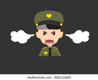 Very Angry Cop Flat Vector Cartoon Illustra