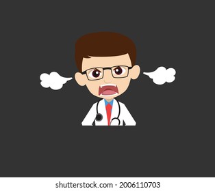 Very Angry Doctor Flat Vector Cartoon Illustration
