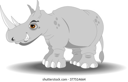 Very angry rhino with big horns, vector