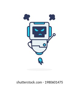 Very angry robot illustration cute character simple pose