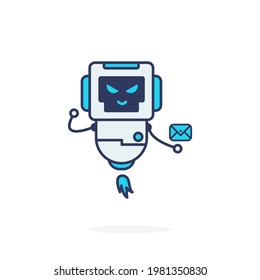 very angry robot with message simple pose cute character illustration