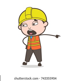 Very Angry and Shouting Expression - Cute Cartoon Male Engineer Illustration