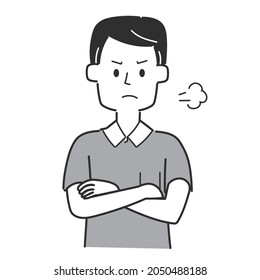 A very angry young man with his arms crossed