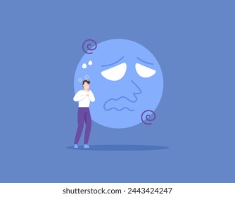 a very anxious and worried man. scared businessman. feeling excessive anxiety. mental disorders or anxiety disorders. facial expressions and poses. illustration concept design. graphic elements. flat 