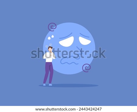a very anxious and worried man. scared businessman. feeling excessive anxiety. mental disorders or anxiety disorders. facial expressions and poses. illustration concept design. graphic elements. flat 