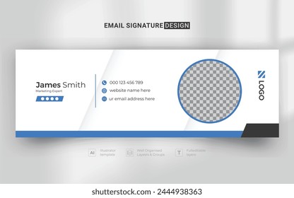 very attractive corporate modern business email signature design template with blue and dark color. clean and simple minimal email signature design template vector eps 10