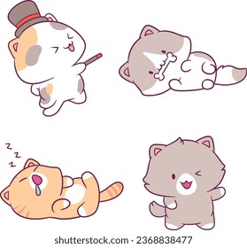 very attractive cute cat illustrations, with a cute and kawai style, suitable for children's merchandising