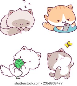 atractivas ilustraciones de gatos lindos, con un estilo lindo y kawai, adecuado para la mercadería de los niños