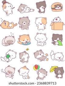 atractivas ilustraciones de gatos lindos, con un estilo lindo y kawai, adecuado para niños