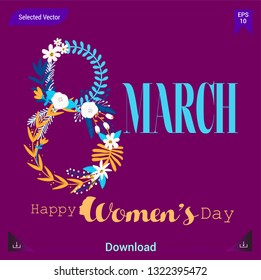 very beautiful 8 march women day greeting poster editable stroke. EPS10 format vector illustration