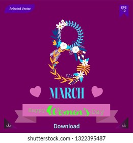 very beautiful 8 march women day greeting poster editable stroke. EPS10 format vector illustration