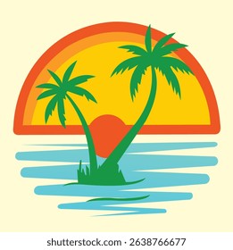 Very beautiful and brightly colored beach scene vector design is perfect for a t-shirt image.