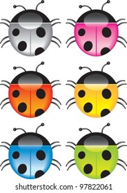 Very beautiful composition from animated beautiful ladybirds. Vector illustration. isolated on white background, EPS8, all parts closed, possibility to edit.