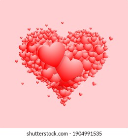 A very beautiful figure, the shape of a heart, consisting of hundreds of small volume hearts. Perfect for a postcard or banner. Vector EPS 10
