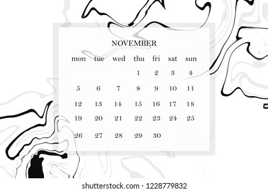 Very beautiful marble texture. Abstract bright hand painted background. Geometric shape with calendar for a month. Stone. Colorful covers design poster. Closeup of the painting.  Modern art.