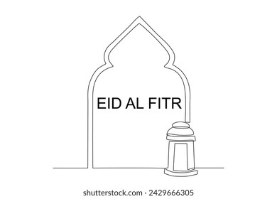 Very beautiful mosque door. Eid al fitr one-line drawing