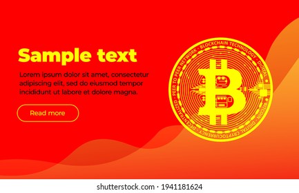 A Very Beautiful Orange Banner Pattern With Text, Button, Coin Digital Virtual Currency Bitcoin Against The Background Of Geometric Pattern. Chart Trend Upward Movement. 3d Illustration