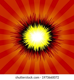 Very beautiful painted bright explosion flash on red background