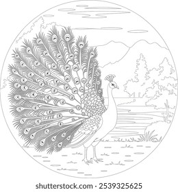 Very beautiful peacock line art vector design 