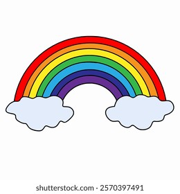 a very beautiful rainbow, with two clouds below it