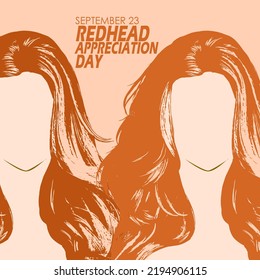 Very beautiful red hair illustration with bold text on light brown background to celebrate Redhead Appreciation Day on September 23