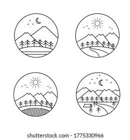 very beautiful scenery mountain in set line art