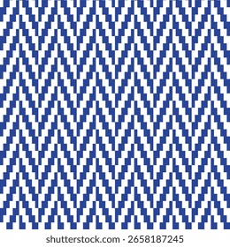Very beautiful seamless geometric pattern featuring a repeating zigzag tile motif in blue and white. Ideal for wallpaper, fabric, wrapping paper, background, textile design, interior decor, surface pattern, and modern decorative applications.