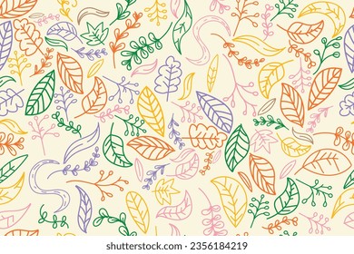 Very beautiful seamless leaf doodle pattern design for decoration, wallpaper, wrapping paper, fabric, background, etc.