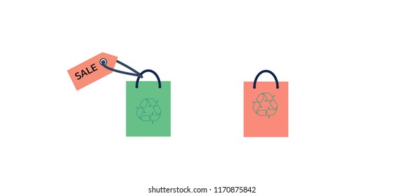 Very beautiful shopping bag empty on a white background.Colorful of paper bag.Save the world concept. Vector illustrations